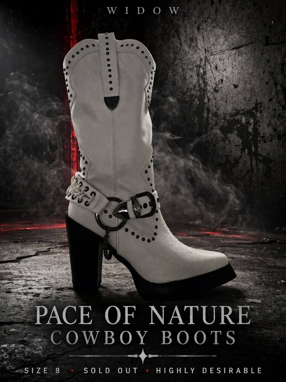 🆕️Dolls Kill White Studded Cowboy Boots with Buckle Strap